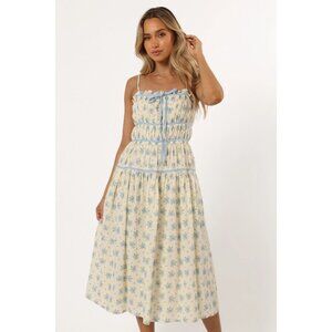 Petal & Pup Felicity Midi Dress in Ivory Blue Size Medium